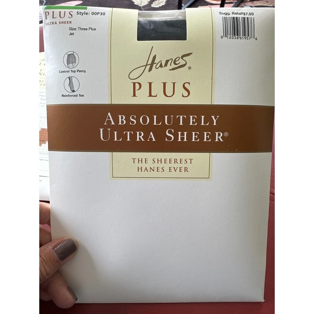 2 Hanes Plus Absolutely Ultra Sheer Pantyhose Jet/ Barely There/ Size 3P/NEW
